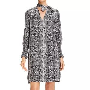 Rebecca Taylor Tie-Neck Snake-Print Silk Shift Dress Size 4
